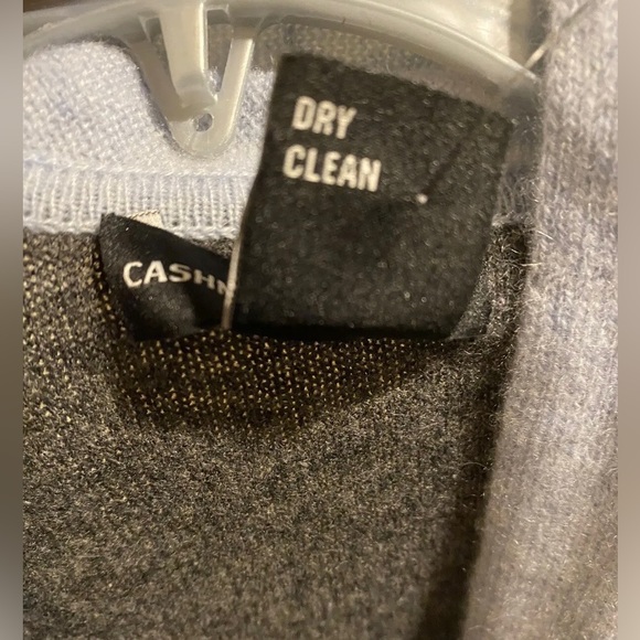 Cashmere Cashmere size XL 100% cashmere blue gray color block open front sweater - Picture 9 of 9